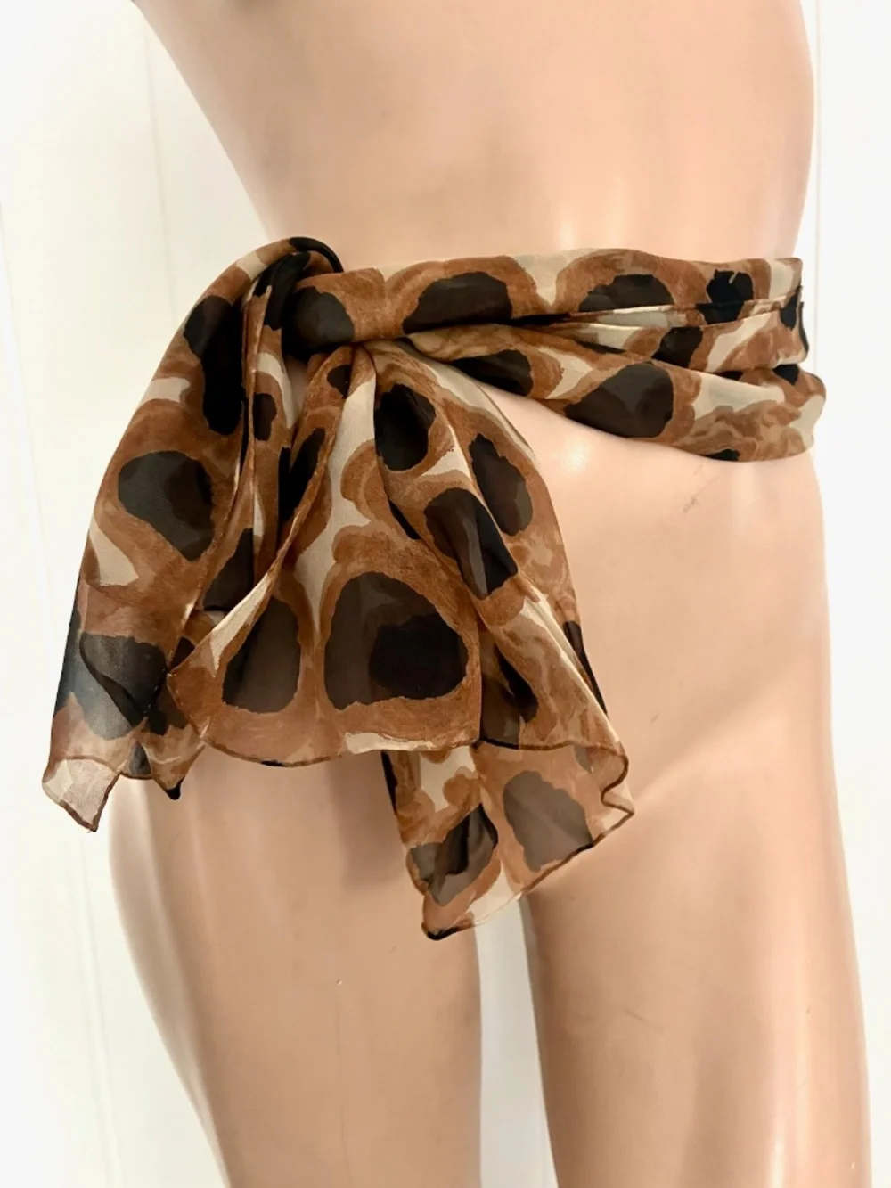 1960s Animal Print Silk Chiffon Scarf Long Rectangle